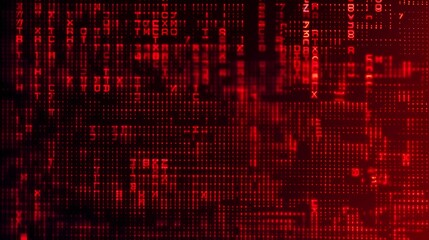 Red, abstract binary code elements on a dark screen, illustrating the concepts of malware, ransomware, and cyber attacks. Background design that includes copy space for added content. Generative AI