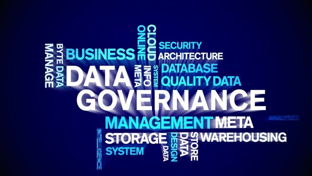 4k Data Governance Animated Tag Word Cloud;Text Design big data Animation typography seamless loop.