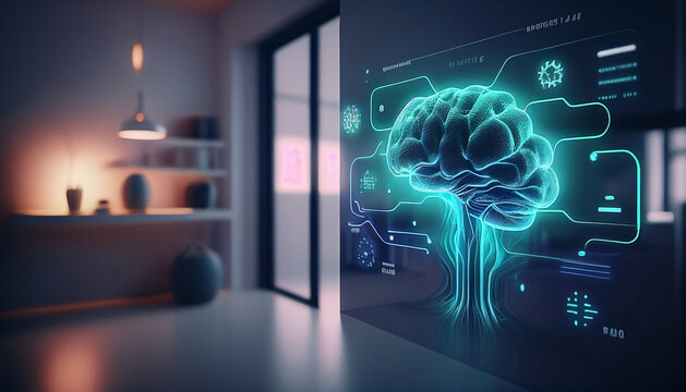 futuristic medical data diagram, hologram data flow of the brain