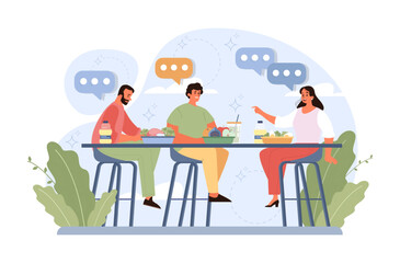 People eating healthy food. Family members or friends eating dishes