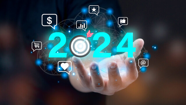 2024 business concept, business people set goals to create an online communication network, global Internet technology to develop a corporate information management system.