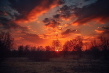 Fototapeta na wymiar Red sky during sunset. AI Generated