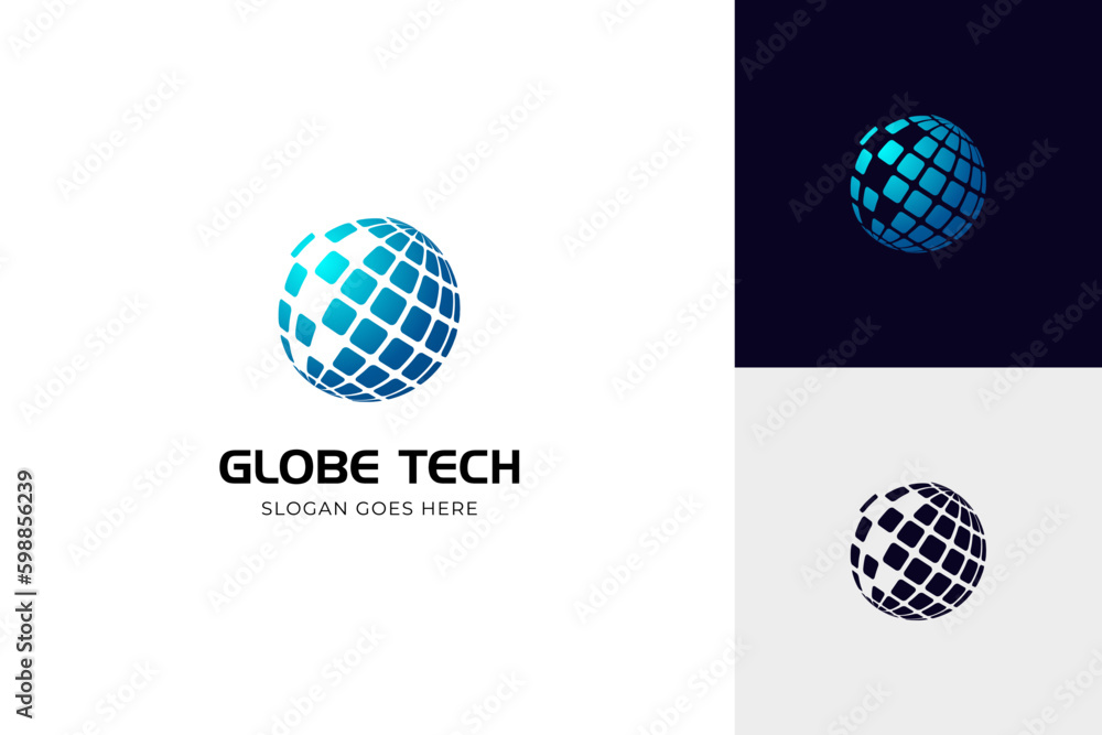 Poster globe data tech solution logo icon design, global technology logo graphic element for universal tech