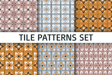 Set of six seamless patterns. Decorative tile pattern design. Vector illustration.