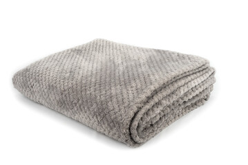 Gray folded blanket on a white background