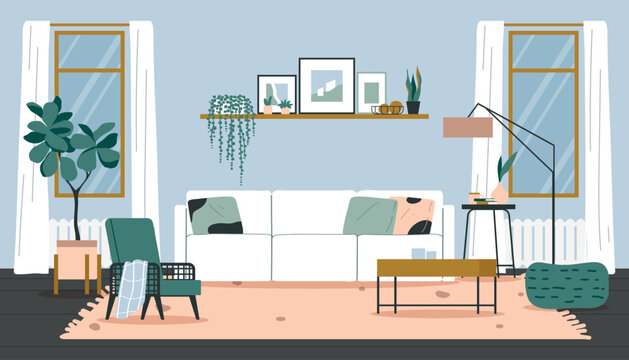 Cozy living room interior.Flat vector illustration.