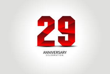 29 Year Anniversary Celebration Logo red vector, 29 Number Design, 29th Birthday Logo, Logotype Number, Vector Anniversary For Celebration, Invitation Card, Greeting Card. logo number Anniversary