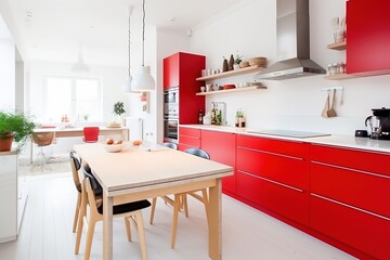 Minimalist Scandinavian Kitchen with Wood Accent, Ai Generative