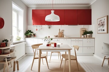 Minimalist Scandinavian Kitchen with Wood Accent, Ai Generative
