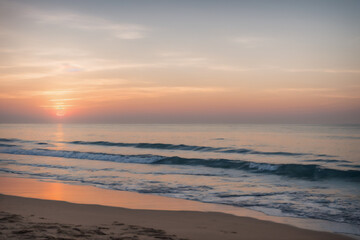 Fototapeta na wymiar Sunset on the beach and sea waves, Generative AI