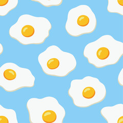 Seamless pattern with eggs on blue background. Vector illustration.
