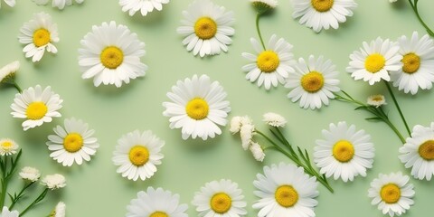 Modern abstract card with colorful spring background full daisies on light background for decoration design. White background. Fashion model. Studio fashion portrait. Abstract botanical background.