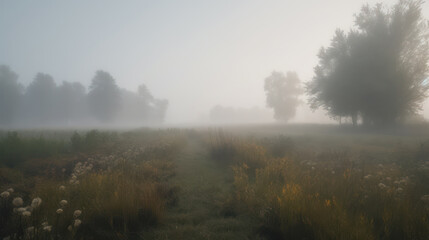 Obraz na płótnie Canvas Enchanting Foggy Meadow. Generative AI