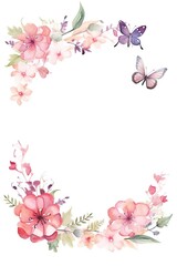 Fototapeta na wymiar Water Color Pastel Flower and bloom, Wedding decorative perfect rectangle frame border, AI Generative