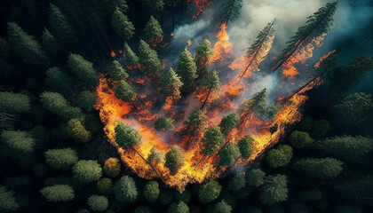 Fototapeta na wymiar terrible forest wild fire, burned forest. AI generated