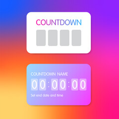 Countdown. Flat, colorful, countdown mockup. Vector illustration.
