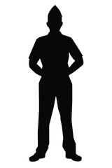 Standing soldier silhouette vector on white, people.