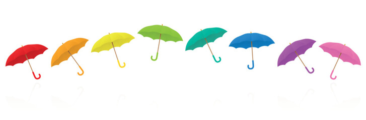 Colorful umbrellas - rainbow colored open collection that creates happiness in any weather, no matter whether it rains or snows. Isolated vector illustration on white background.  © Peter Hermes Furian
