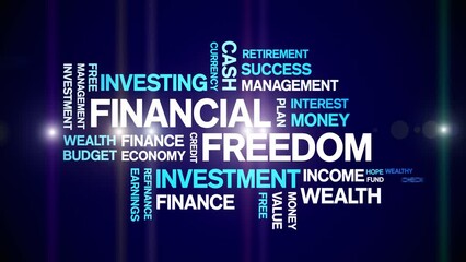 4k Financial Freedom Animated Tag Word Cloud;Text Design Animation typography seamless loop.