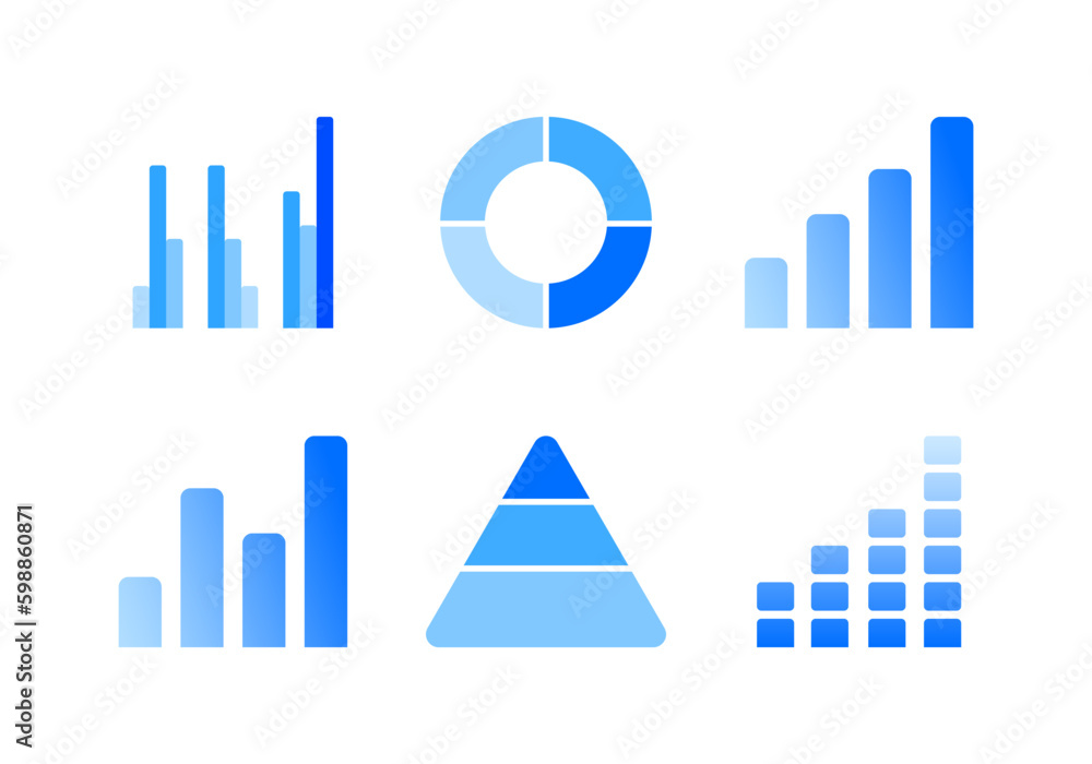 Poster data summary. flat, blue, data statistics. vector icons