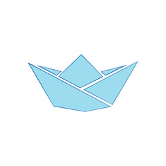 Sail boat. Cute boat with sails on a white isolated background. Sailboat and water waves. Vector illustration in a flat style.