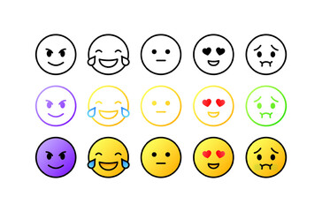 Emoji. Flat, color, emoji in different styles. Vector icons.