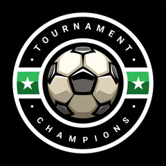 Soccer ball, football logo. Sport games. Sporting equipment. Emblem, badge.