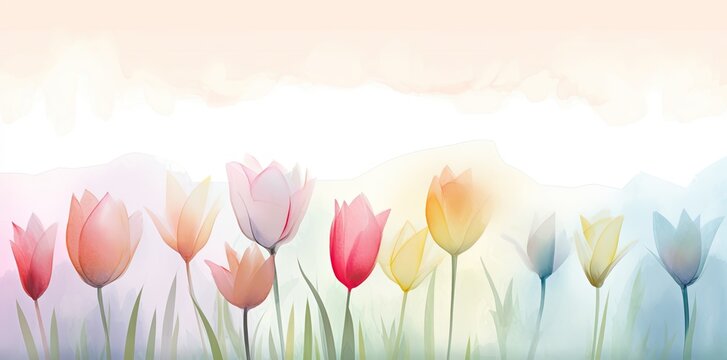 A cute and colorful watercolor tulip background with soft focus and lively hues. Perfect for decorative use. Generative AI