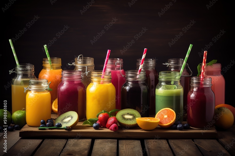 Aufkleber a table made of wood that was covered with several various kinds of beverages. generative ai generat
