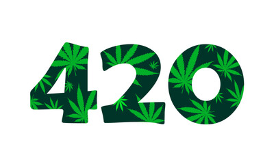 vector decorative green lettering 420 with cannabis leaves pattern, marijuana, logo for weed lovers 
