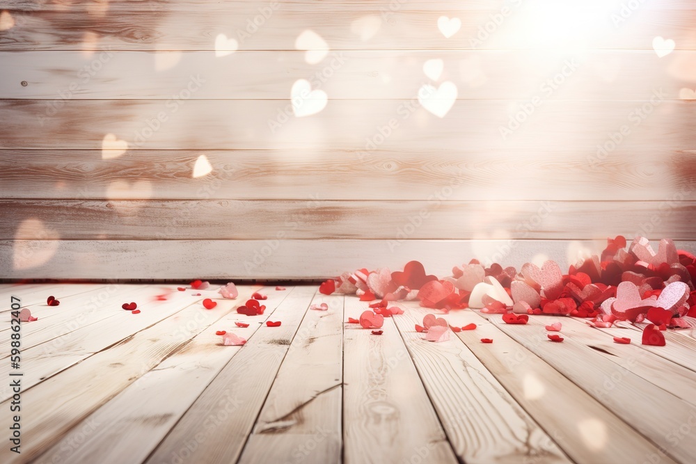 Poster a floor made of wood covered with a multitude of hearts generative ai generative ai