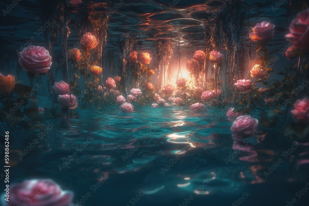 Poster a picture of flowers floating in the sea as an example generative ai generative ai
