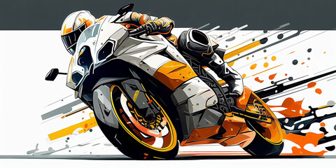 illustration of riding and race of a big bike in the circuit, the rider riding motorsport in the circuit. Ai generated