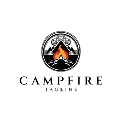 Campfire vintage logo design vector illustration