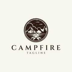 Campfire vintage logo design vector illustration