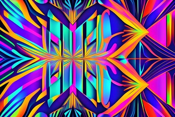 Neon rays kaleidoscope color pattern. Modern tile for wallpaper - generative ai