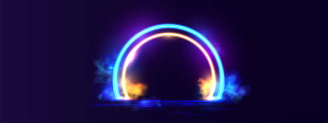 Glowing neon lighting frame with smoke effect. vector 