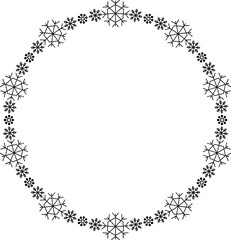 Snowflake circle frame. Winter snowflake round border.