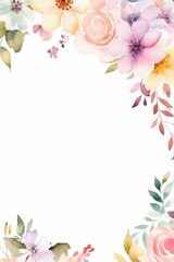Fototapeta na wymiar Water Color Pastel Flower and bloom, Wedding decorative perfect rectangle frame border, AI Generative