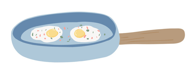 Two fried eggs in frying pan vector design illustration