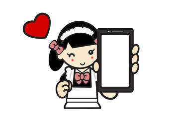 スマホを持つメイド