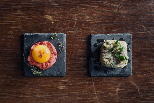 Steak tartare on stone slab