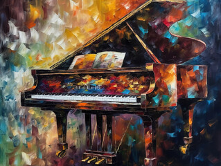 Musical background in abstract impressionist oil painting style. AI generative illustration.