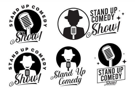 Set of stand up comedy logo template. Stand up comedy flat icon collection