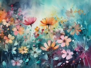 Abstract beautiful colorful floral watercolor painting. AI generative illustration.
