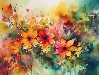 Obraz na płótnie Canvas Abstract beautiful colorful floral watercolor painting. AI generative illustration.