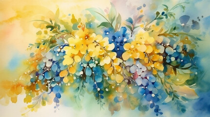 Fototapeta na wymiar Beautiful spring flowers Wisteria. Abstract flowers watercolor painting. AI generative illustration.