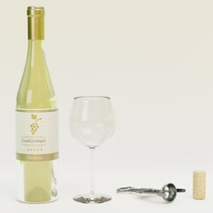 Realistic 3D Render of Wine Set