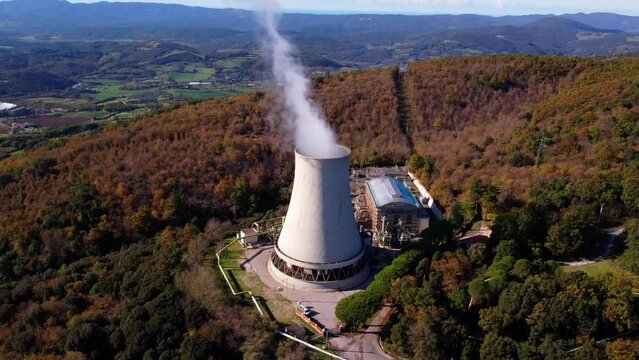 The cooling tower of the Monterotondo Marittimo geothermal plant