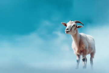 Naklejka premium A potrait of cute animal goat with large empty background. generative ai